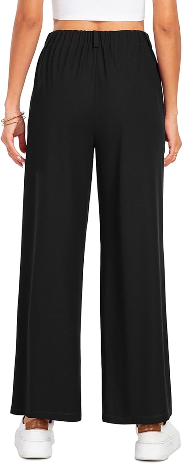 SeSe Code Women's Wide Leg Pants Elastic High Waisted Waffle Knit Casual Slacks Work Business Palazzo Trousers with Pockets - Image 4