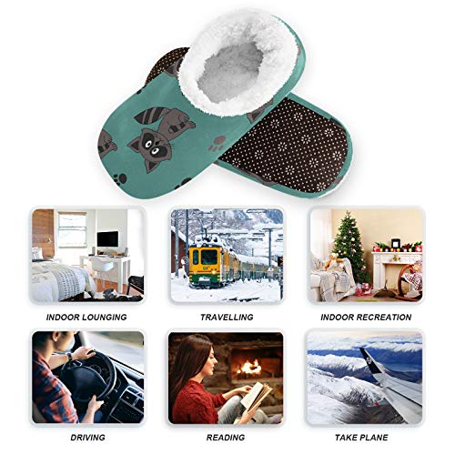 Haiio House Slippers Raccoon Animal Paw Print Soft Coral Fleece Fuzzy Slippers Socks For Women Men Girls Boys Indoor Outdoor, Size L #TOP3