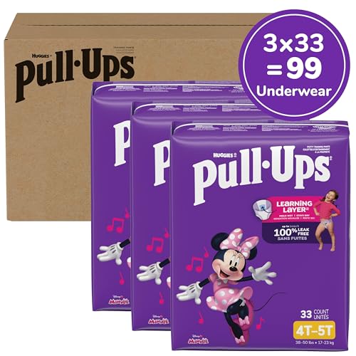 Image of Pull-Ups Girls' Potty Training Pants, Size 4T-5T Training Underwear (38-50 lbs), 99 Count (3 Packs of 33)