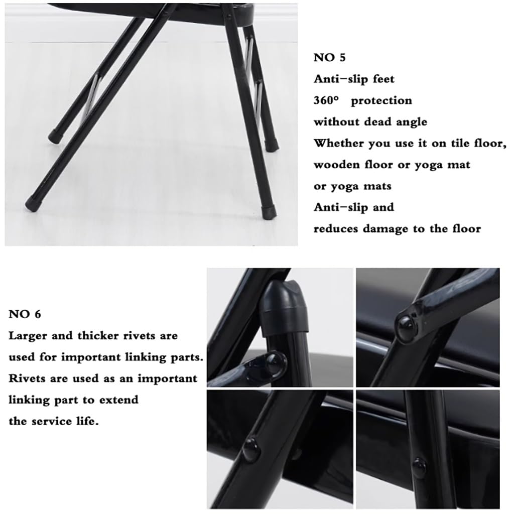 Silla de yoga plegable con patas antideslizantes, piel sintética, sin respaldo, para entrenamiento de fuerza y equilibrio, marco de metal, color rosa, ideal para paradas de manos y entrenamientos en