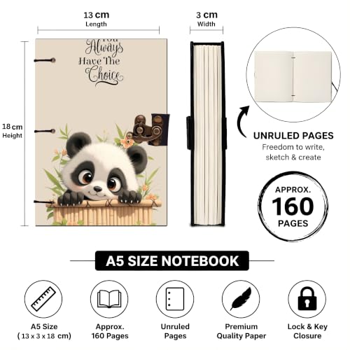 Image of Panda Choice Diary Notebook 7x5 Inch 160 Pages Unruled Journal for Notes