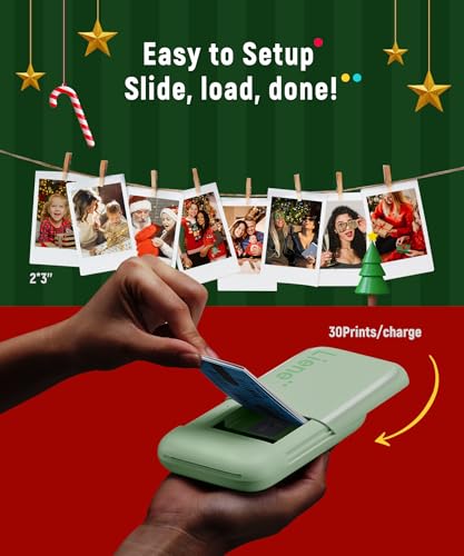 Liene Photo Printer, 2x3” Mini Portable Instant Photo Printer Bundle w/ 50 Zink Adhesive Paper, Bluetooth 5.0, Compatible w/iOS & Android, Small Color Mono Picture Printer for iPhone, Smartphone Green