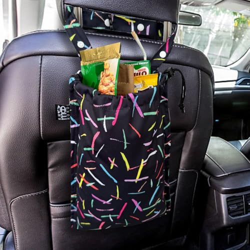 Image of Cute Hanging Car Trash Garbage Bag 100% Leakproof Waterproof Multipurpose for Car Back Front Seat Console with Hanging Strap (Colorful Lines)