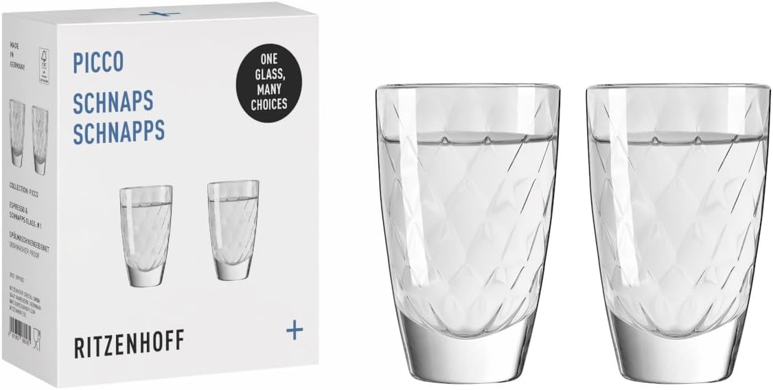 RITZENHOFF Picco 3991002 2-in-1 Glass for Schnapps or Espresso 40 ml Set of 2 Transparent with Fine Structure Made in Germany