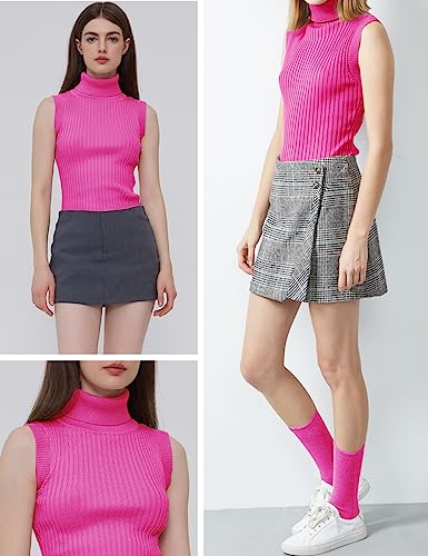 Image of v28 Women Sleeveless High Neck Turtleneck Stretchable Knit Sweater Top