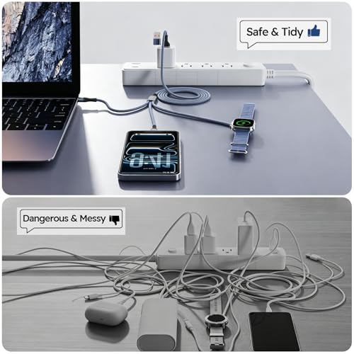 Image of Cruise Essentials 2026, 3 in 2 Multi Charging Cable for iPhone Watch Charger /iPhone 17 /IP, iWatch Charger, Travel Camping Essentials Compatible with iWatch 11-2 /Ultra /iPhone 17-8,Car (2Pack,5FT)Gray