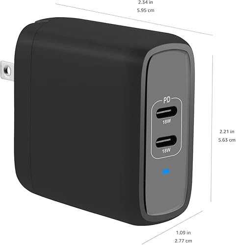 Miniatura 5 de Yaxa Basics Cargador de pared USB-C de dos puertos de 36 W (18 W por puerto) con alimentación PD para tabletas y teléfonos