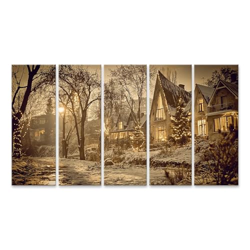 Tableau sur toile village de Noël pour une décoration murale de salon cocooning