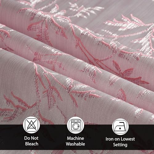 Image of FRESH FROM LOOM Heavy Jari Jacquard Premium Luxury Stylish Curtain 12 Feet Long Door for Living Room | Semi Blackout | Floral | Fade Resistant Parda (12ft, Pink, 2pc)