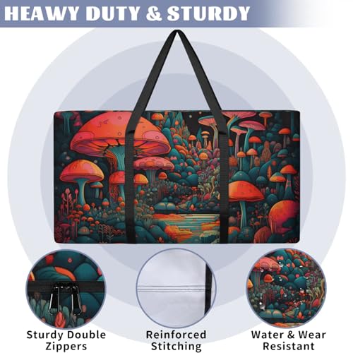 Glowing Mushrooms Extra Large Moving Bags Heavy Duty Storage Bags Bright Mushrooms Cloth Wrap Around Handles Double Zipper Reusable Convenient Foldable Storage Tote for Travel Camping Space Save3