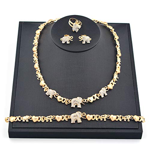 Giffor African Elephant Rings 14K Animal Jewelry Sets For Women Bracelets Bangle Gold Filled Earrings Necklaces Gifts Friendship