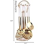 AQUAX Stainless Steel kitchenware seven Pieces Set (White Gold).Cooking Utensils 7 pcs Set with hanging shelf .Include Slotted Spoon, Slotted Spatula, Large Spoon, Soup Ladle, Spatula, Pasta spoon. - Image 2