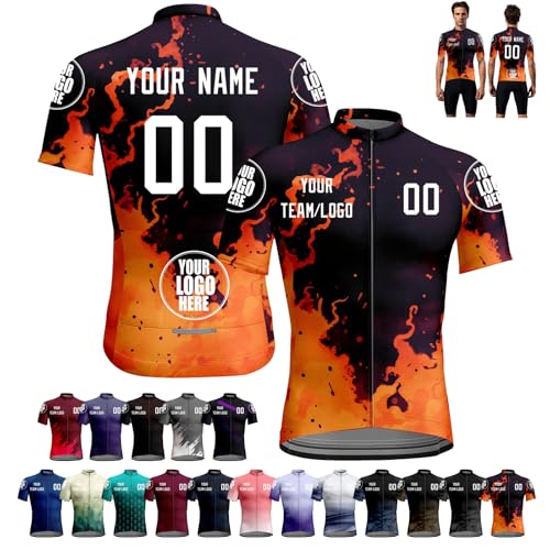 Custom Men's Cycling Jersey - Personalized Name, Number, Logo - Full Zip with Pockets Quick Dry Road...