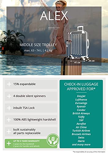 HAUPTSTADTKOFFER - Alex - Luggage Suitcase Hardside Spinner Trolley 4 Wheel Expandable, 65cm, TSA, dark green