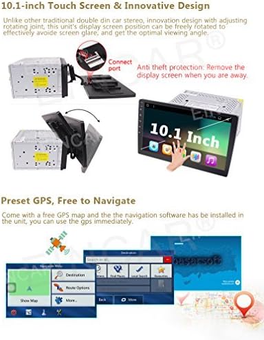 EinCar 10.1-inch car stereo with rotating screen and anti-theft feature