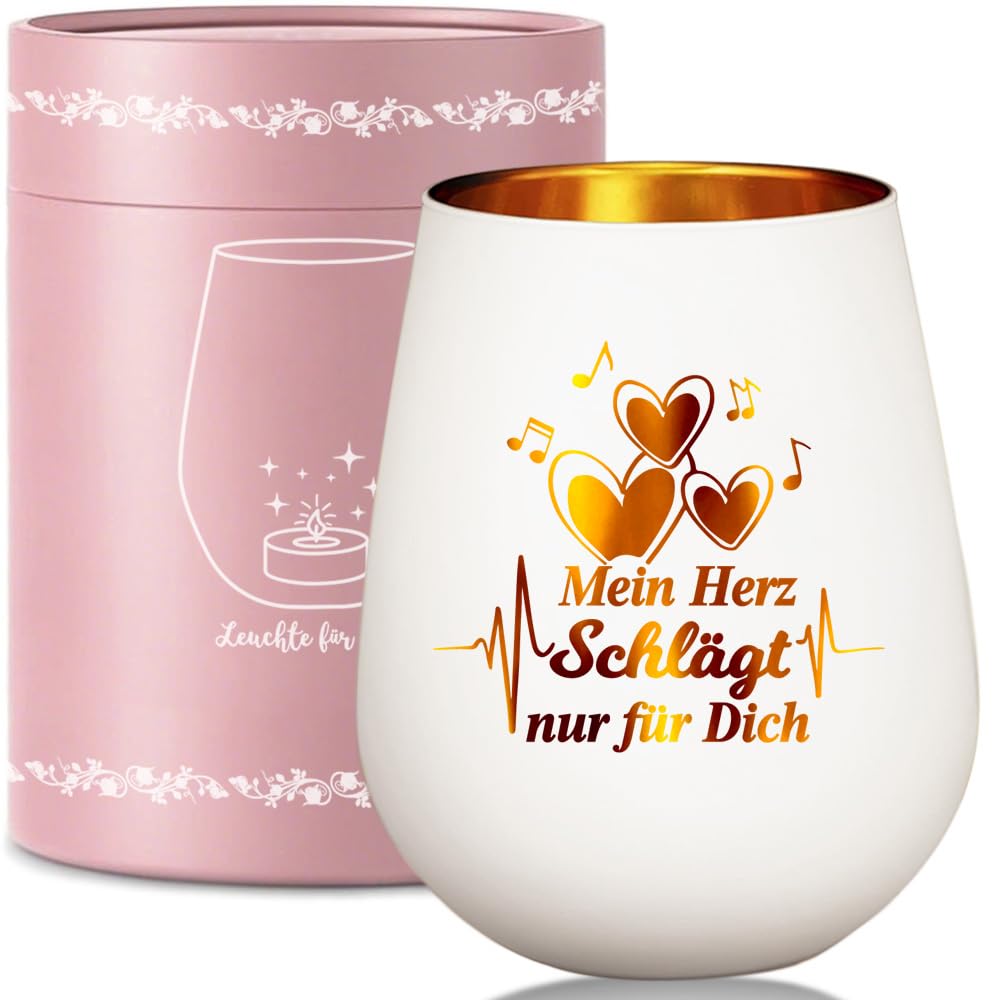 Windlicht Glas mit Geschenkbox, Geschenk zur Hochzeit, Hochzeitsgeschenk Hochzeitstag Jahrestag Valentinstag Jubiläum Brautpaar, Windlichter Teelichthalter mit Gravur Spruch