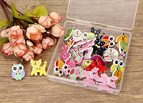 Tupalizy Animals Wooden Push Pins Decorative Thumb Tacks Cute Map Pins For Cork Bulletin Boards Wall Hanging Posters Pictures Photos Diy Project Christmas Home Decor School Office Supplies, 30Pcs #TOP2