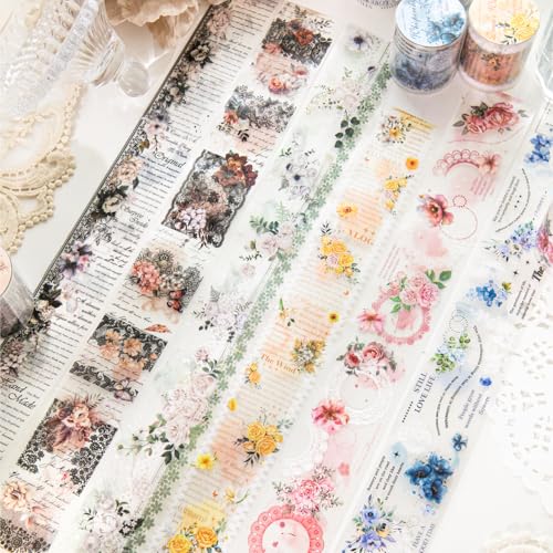 Alideco 6個 マスキングテープ かわいいロレトロマットレースフローラル 透明な耐水性 インク PET 粘着 テープ 広幅 DIY おしゃれ マステ シール (leisiyuanwuqu)