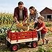 Heavy Duty Steel Wooden Garden Utility Wagon with 10” All-Terrain Air Tires, Heavy-Duty Toy Hauling Cart with Foldable Handle, Kids Outdoor Play Wagon & Yard Tool Carrier (Red)