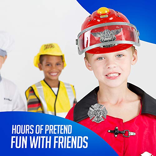 WolVol Firefighter Hat with Lights and Sirens - Well-Made Plastic Costume Hat with Badge & Extinguisher - Aids Kinesthetic Learning & Development for Boys & Girls - Thumbnail 6