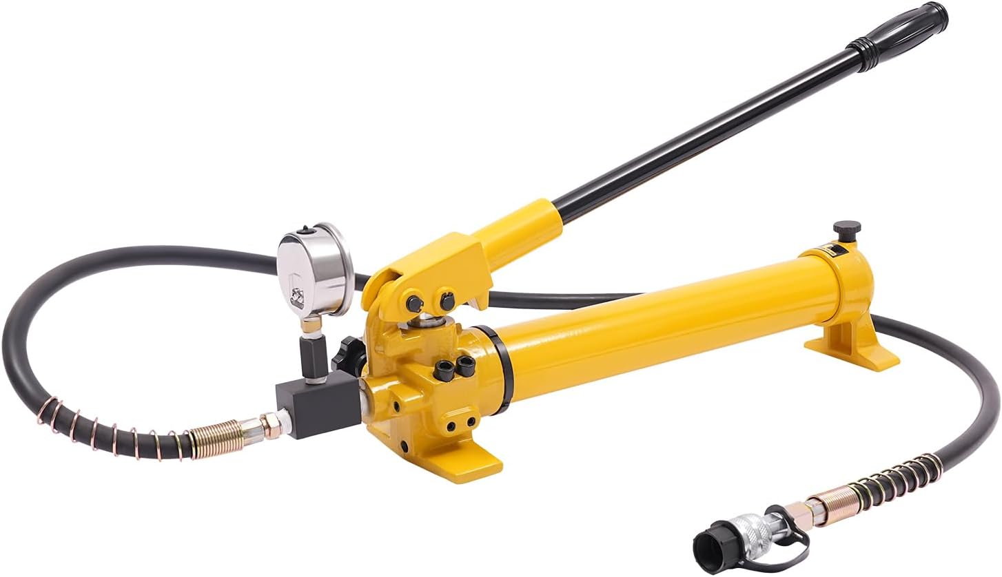 Manual Hydraulic Pump CP-700, Hydraulic Hand Pump with Pressure Gauge, 700Bar/10152.64 PSI Max, ZG3/8'' Thread, 700cc Oil Capacity Industrial Pump for Hydraulic Jack & Tools, 24 * 3.74 * 5.9in Yellow