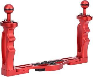 Underwater Sports Camera Holder, All Metal Dual Handheld Handle Diving Torch Holder Underwater Sports Camera Holder Stabiliser (Red) Double Hand Camera Stabiliser Diving Sports Camera