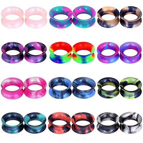 Longbeauty 30pcs/22pcs Colorful Silicone Gauges Plugs Double Flared Flexible Tunnels Ear Skin Stretcher Kit Piercing 3mm-25mm (24pcs, 0g(8mm)) - Thumbnail 7