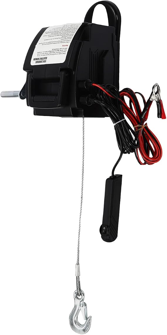 Trailer Winch, Portable 12V 300W Electric Winch 2000lb Remote Towing Hitch Truck Trailer Boat Electric Trailer Winches Utility Winchs Kit for Boats up to 6000 Lbs Power Equipment