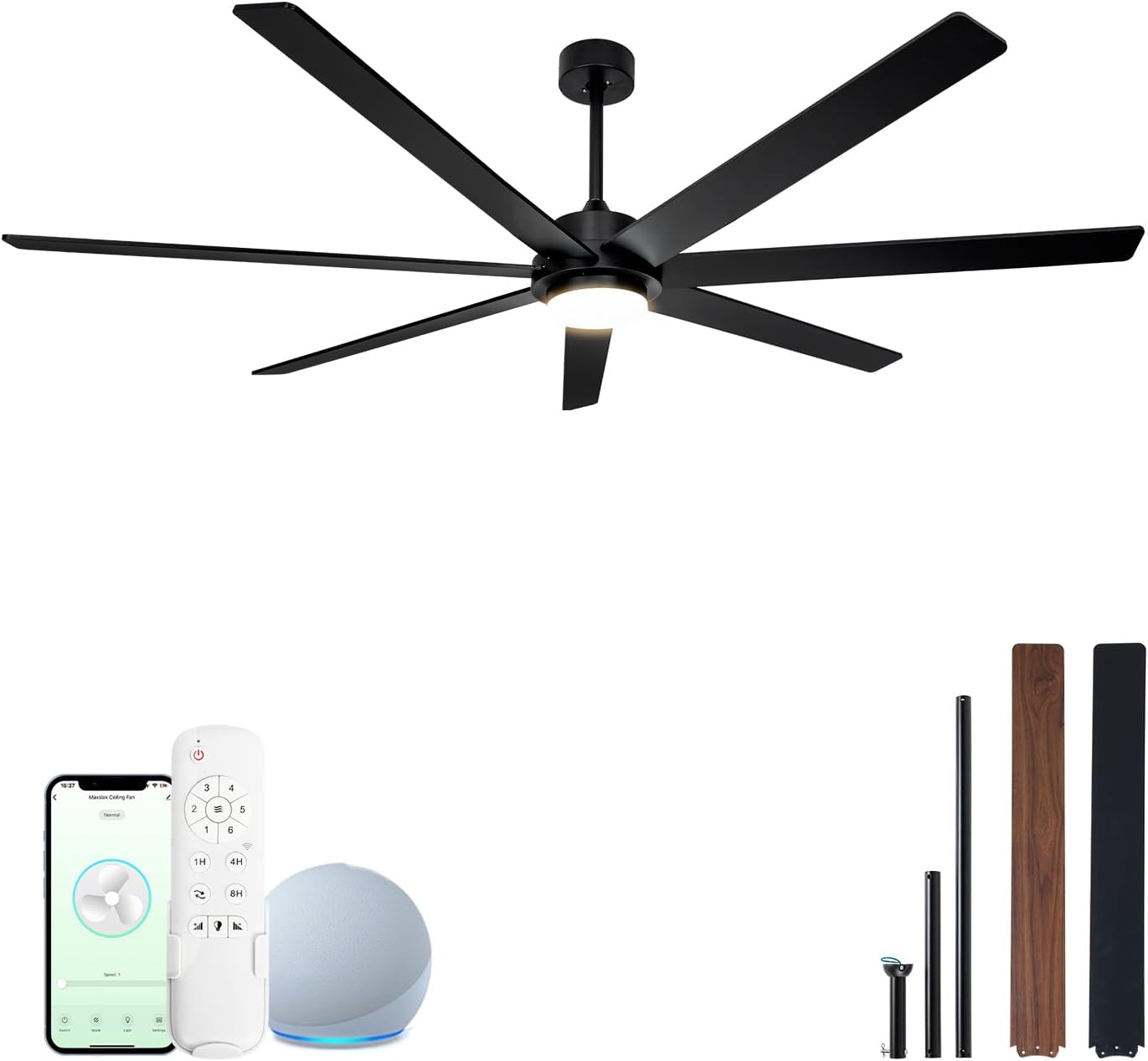 72 Inch Black Ceiling Fans with Lights and Remote,Smart Ceiling fan with Alexa App Control,6 Speed,Dimmable,Quiet DC Motor Large Outdoor Indoor Fan for Patio or Bedroom,Living Room