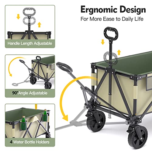 Collapsible Folding Wagon, Large Wagon Cart Heavy Duty Foldable With 4 Drink Holders, Utility Grocery Wagon For Camping Shopping Sports #TOP4