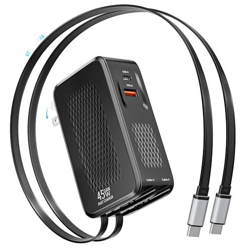 Image of Retractable Charger USB C Charging,45W Retractable iPhone 17 16 Charger Wall Plug,4 in 1 Foldable Plug with Dual USB C Cable Ultra-Compact Travel Charging for iPhone Air /17 /17Pro /17 Pro Max /16 /15,iPad