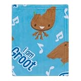 NoJo Marvel I Am Groot Blue and Brown Super Soft Baby Blanket