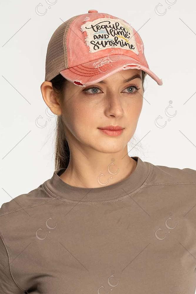 ScarvesMe Women's Tequila Lime Sunshine Patch Adjustable Mesh Back Criss Cross Ponytail Baseball Cap Hat