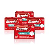 Rennie Antacids, Spearmint Flavour Heartburn Relief and Indigestion Tablets, Fast and Effective Relief for Acid Reflux, 4 Packs of 96 Tablets