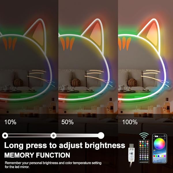 Hanging Wall Mounted Multiple Color Changeable Long Durable Remote Control Adorable Ribbon Headpiece Cat LED Neon Makeup Mirror for Girl's Room by COLORNEON - Image 4