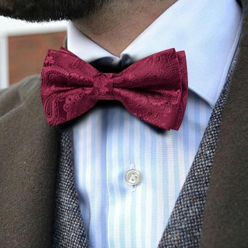 Image of YOHOWA Paisley Striped Men Bow Tie Pre-Tied Formal Adjustable Colorful Bowties Handkerchief Cufflinks Set Wedding Party