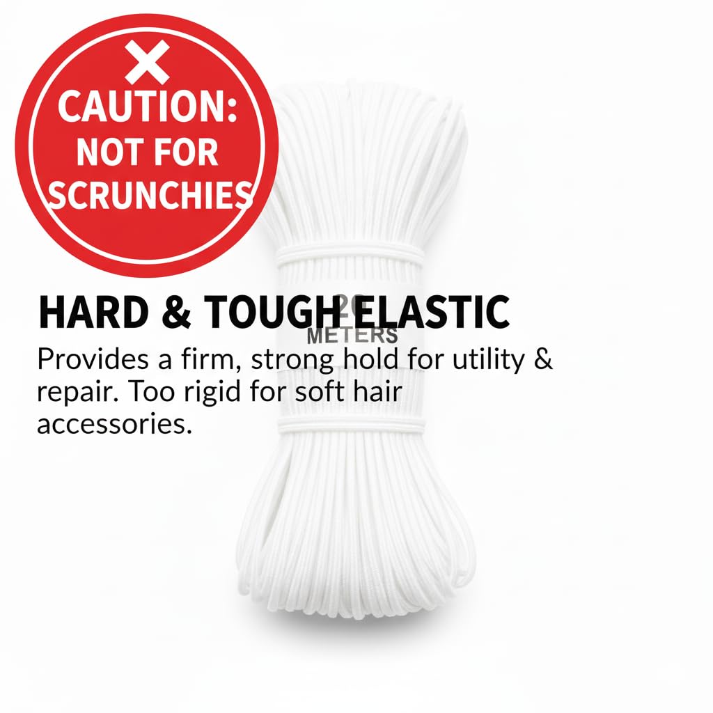 2.5mm Heavy-Duty Round Elastic Cord (Strong & Rigid) – Premium Utility Bungee/Shock Cord for Tarp Tie-Outs, Backpack Gear Repair, Drawstrings, DIY Crafting – Budget-Friendly Supply (White, 2 Pack) 3