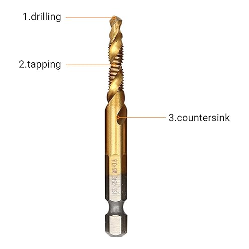 Miniatura 3 de Juego de 6 brocas de grifo, combinación recubierta HSS M3-M10 de 14 "con vástago hexagonal, rosca métrica