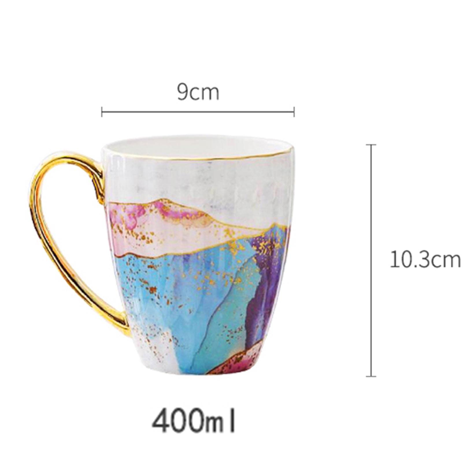 Ceramiczny kubek do kawy ， 13,5-uncjowy kubek do kawy z porcelany kostnej, ręcznie robiony duży kubek do herbaty do biura i domu, duży złoty uchwyt, łatwy do trzymania, stylowa faktura szkliwa(Rosso)