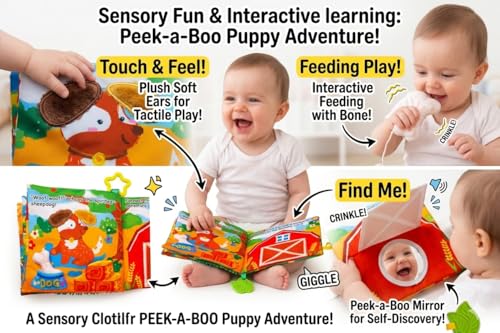 Image of Tinsel Trends Baby Books Farm Animal Soft Cloth Busy Book Gifts for Babies Montessori See Touch Feel Crinkle Stroller Travel Toys for Boy Girl 0-6 6-12 12-18 Months 1 Year Old Toddler