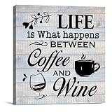 Coffee Wine Sign Wall Art Prints Canvas Painting Rustic Life is What Happens Between Coffee and Wine