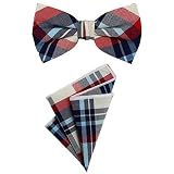 DonDon Herren Einstecktuch 23 x 23 cm im 2er Set mit farblich passender Fliege 12 x 6 cm mehrfarbig kariert Karomuster Baumwolle Baumwolle