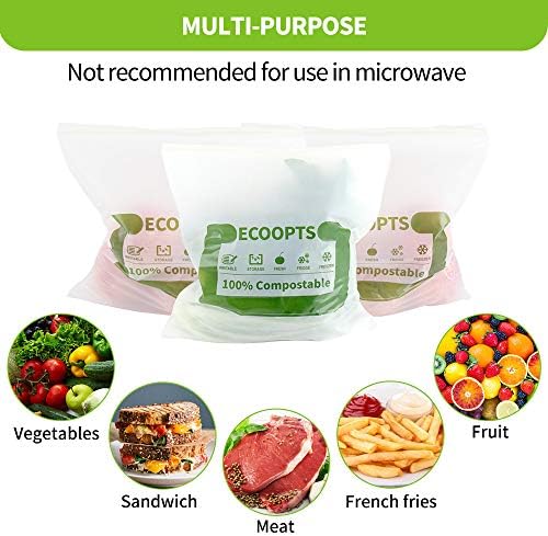 100 Count ECOOPTS Food Storage Freezer Bags 100% Compostable Sandwich Bags BPA Free Storage Zipper Bags(7 x 6.7 IN)