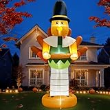 GUDELAK 10ft Thanksgiving Inflatables Turkey Outdoor Decorations, Nutcracker Inflatable Turkey with Pilgrim Hat Thanksgiving Blow up Turkey Decorations Built-in LED Lights Yard Autumn Holiday Harvest
