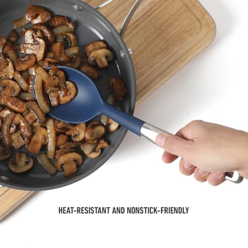 Image of Calphalon Prime Kitchen Spoon, Kitchen Cooking Spoon, Silicone Spoon, Stainless Steel Spoon with Navy Silicone Head High-Heat Resistant for Nonstick Cookware, Ergonomic Handle for Stirring