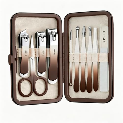 Manicure Set, 10 pcs High-Carbon Steel Nail Clippers Set, Portable Mini Manicure and Pedicure Kit, Travel Grooming Nail Kit with Leather Bag for Men and Women