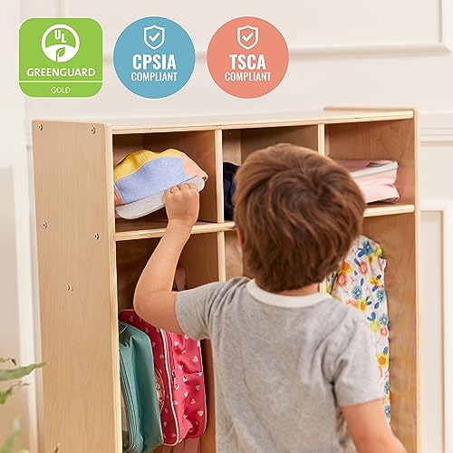 Image of ECR4Kids Streamline 3-Section Coat Locker with Cubby Storage, Classroom Furniture, Natural