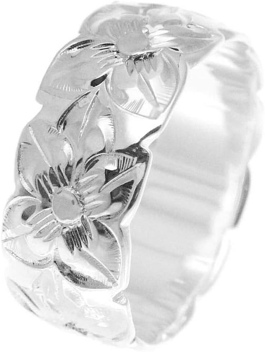 Arthur's Jewelry 925 sterling silver Hawaiian plumeria flower all around 8mm band ring size 3 to 14
