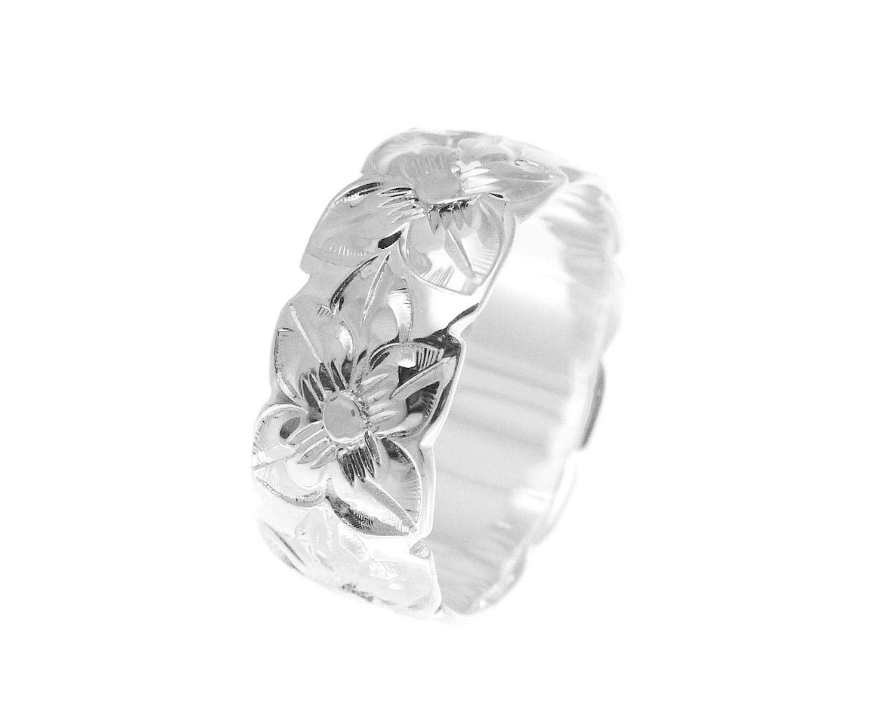 Arthur's Jewelry 925 sterling silver Hawaiian plumeria flower all around 8mm band ring size 3 to 14