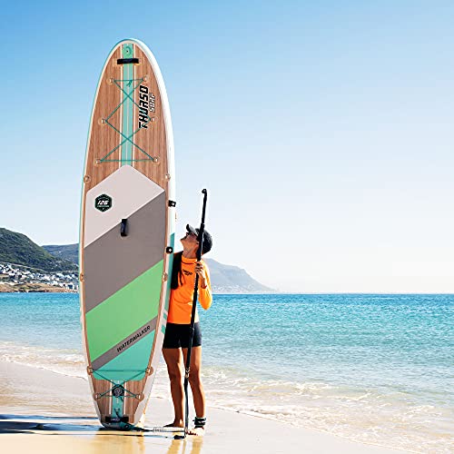 Thurso Surf Inflatable Stand Up Paddle Board All-Around Sup Waterwalker 126 10'6×31''×6'' Deluxe Package | Carbon Shaft Paddle | Roller Backpack | Dual Chamber Pump | Coiled Leash (Turquoise) #TOP3